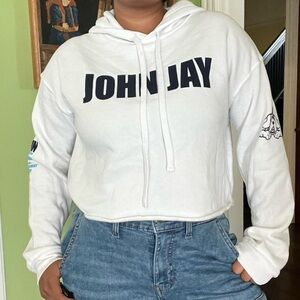 Cropped white John Jay College Of Criminal Justice hoodie